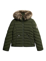 Superdry Olive Green Fuji Faux Fur Hood Padded Jacket - Image 2 of 5