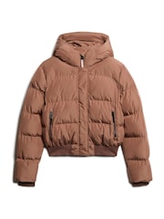 Superdry Nutmeg Spice Brown Hooded Sports Puffer Bomber Jacket - Image 3 of 6