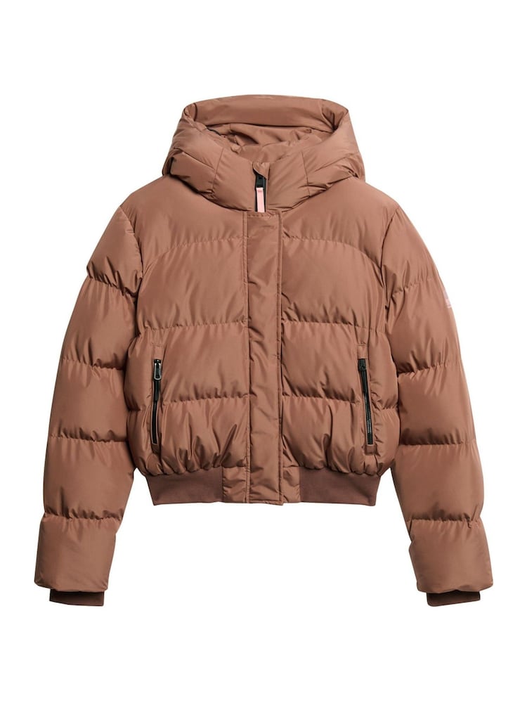 Superdry Nutmeg Spice Brown Hooded Sports Puffer Bomber Jacket - Image 4 of 6