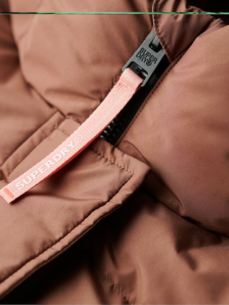 Superdry Nutmeg Spice Brown Hooded Sports Puffer Bomber Jacket - Image 5 of 6