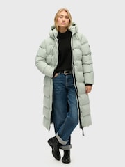 Superdry Puritan Grey Microfibre Longline Puffer Coat - Image 1 of 6