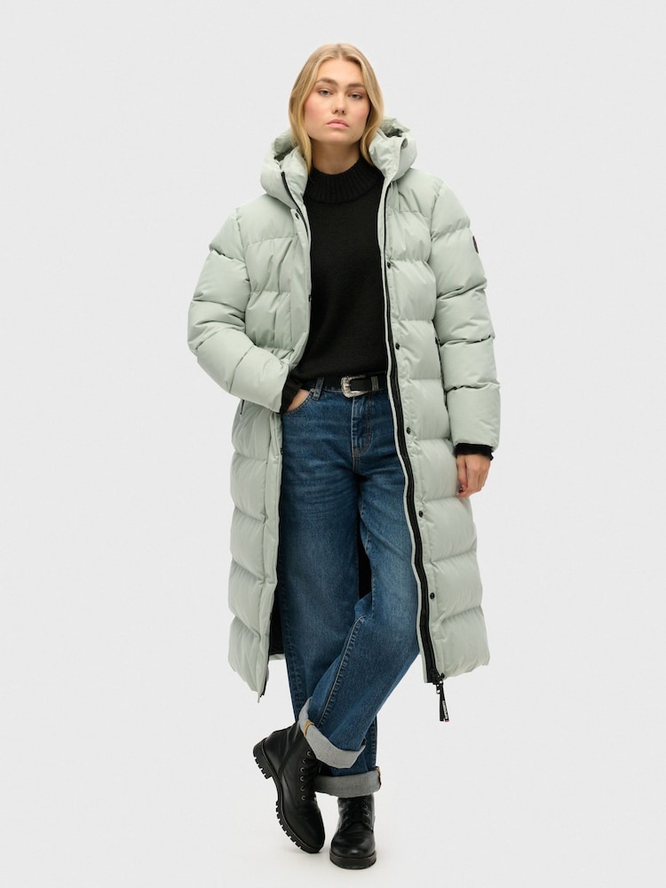Superdry Puritan Grey Microfibre Longline Puffer Coat - Image 1 of 6