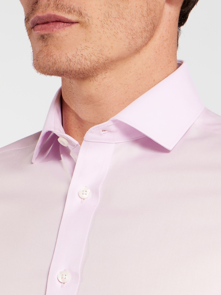 TM Lewin Pink Tailored Fit Non-Iron Regular Plain Twill Double Cuff Shirt - Image 2 of 7