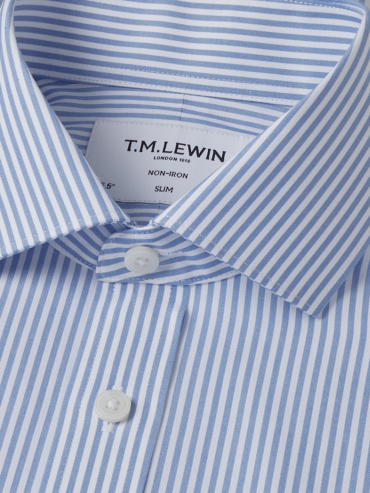TM Lewin Blue Regular Fit Non-Iron Regular Bengal Double Cuff Shirt - Image 2 of 4 TM Lewin Blue Regular Fit Non-Iron Regular Bengal Double Cuff Shirt - Image 2 of 4