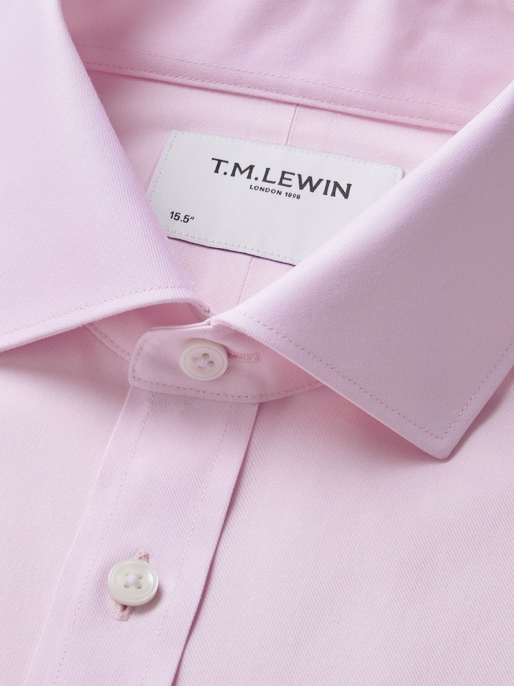 TM Lewin Pink Tailored Fit Non-Iron Regular Plain Twill Single Cuff Shirt - Image 8 of 8