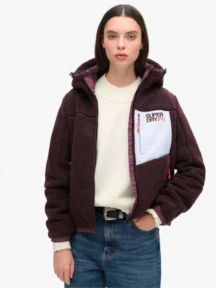 Superdry Off White Hooded Cream Fleece Trekker Jacket - Image 1 of 7