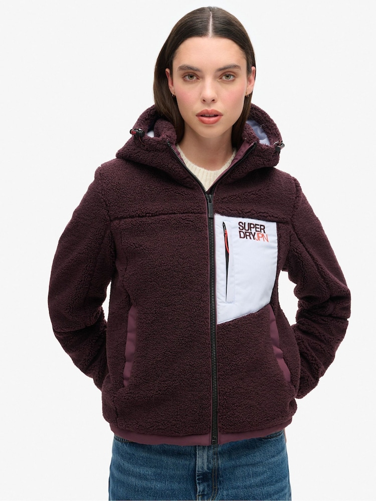 Superdry Off White Hooded Cream Fleece Trekker Jacket - Image 2 of 7