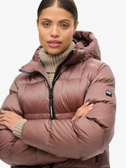Superdry Nutmeg Brown Sheen Hooded Luxe Sports Puffer Jacket - Image 5 of 8