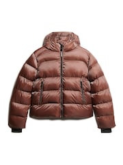 Superdry Nutmeg Brown Sheen Hooded Luxe Sports Puffer Jacket - Image 6 of 8