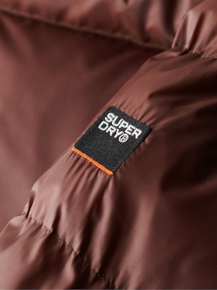 Superdry Nutmeg Brown Sheen Hooded Luxe Sports Puffer Jacket - Image 8 of 8