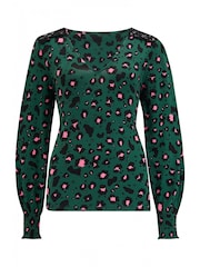 Pour Moi Green Lucinda Jersey Lace Detail Leopard Print Long Sleeve T-Shirt - Image 3 of 4