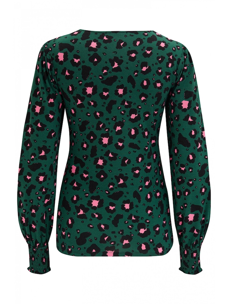 Pour Moi Green Lucinda Jersey Lace Detail Leopard Print Long Sleeve T-Shirt - Image 4 of 4
