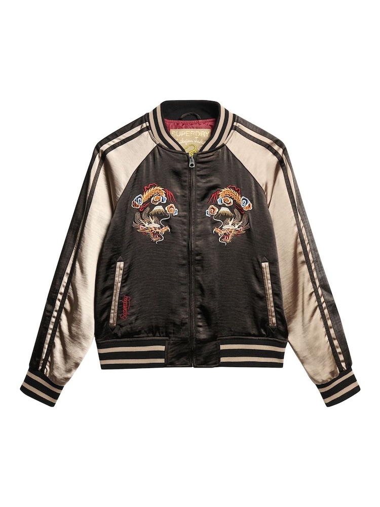 Superdry Black Suikajan Embroidered Bomber Jacket - Image 4 of 5