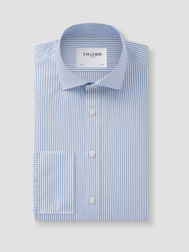 TM Lewin Blue Skinny Fit Non-Iron Regular Bengal Double Cuff Shirt - Image 1 of 4 TM Lewin Blue Skinny Fit Non-Iron Regular Bengal Double Cuff Shirt - Image 1 of 4