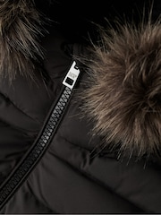 Schwarz - Superdry Fuji wattierte Jacke mit Kapuze aus Kunstpelz - Bild 6 von 6