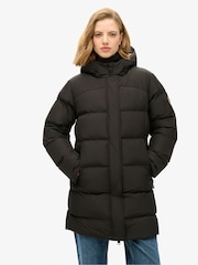 Superdry Black Hooded Sports Puffer Mid Jacket - Image 1 of 7