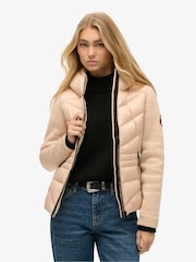 Superdry Frappe Beige Hooded Storm Knit Hybrid Jacket - Image 1 of 5