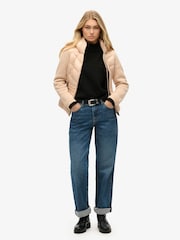 Superdry Frappe Beige Hooded Storm Knit Hybrid Jacket - Image 3 of 5