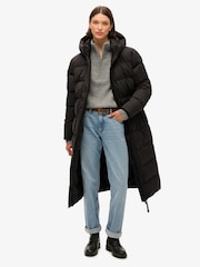 Superdry Black Microfibre Longline Puffer Coat - Image 1 of 5