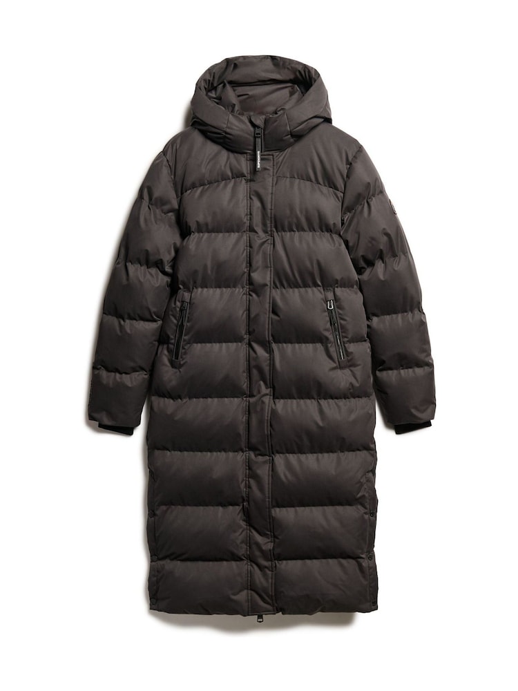 Superdry Black Microfibre Longline Puffer Coat - Image 4 of 5