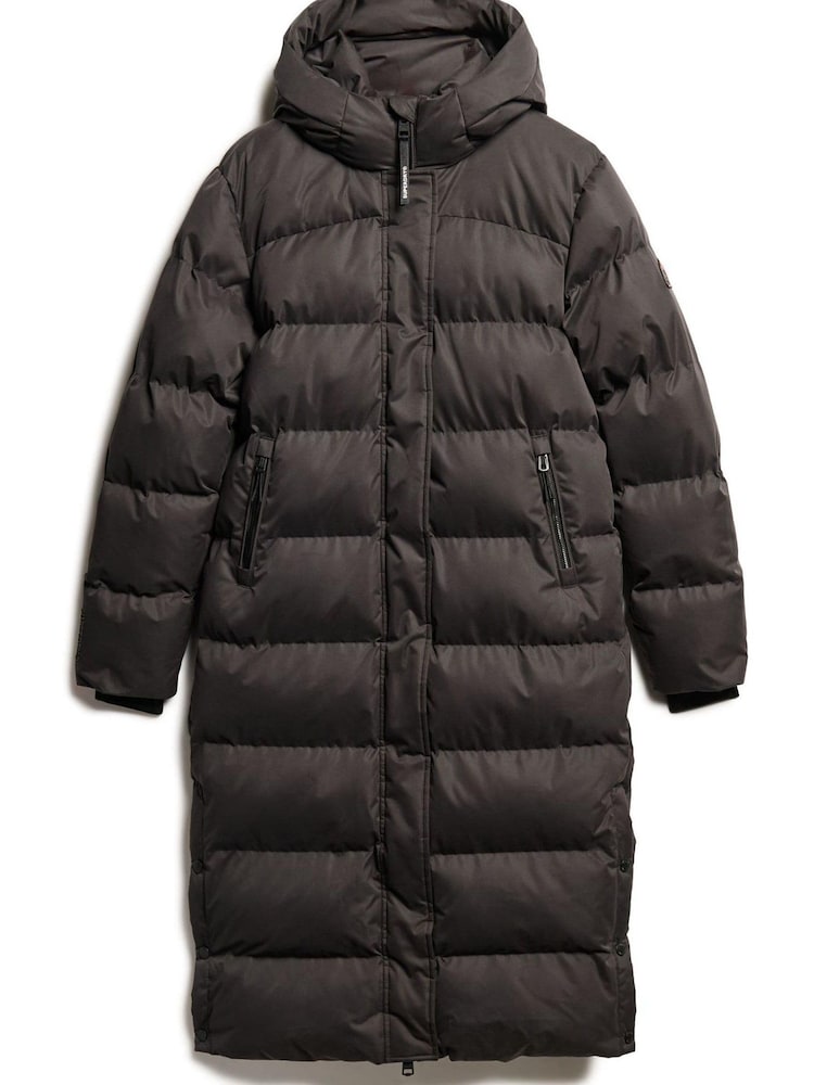 Superdry Black Microfibre Longline Puffer Coat - Image 5 of 5