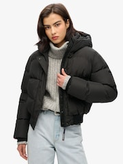 Superdry Black Hooded Sports Puffer Bomber Jacket - Image 1 of 5