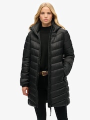 Superdry Black Hooded Fuji Mid Padded Coat - Image 1 of 7