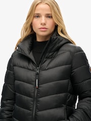 Superdry Black Hooded Fuji Mid Padded Coat - Image 3 of 7