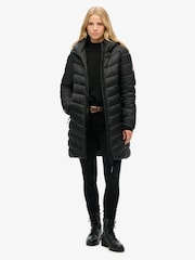 Superdry Black Hooded Fuji Mid Padded Coat - Image 4 of 7