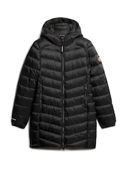 Superdry Black Hooded Fuji Mid Padded Coat - Image 5 of 7