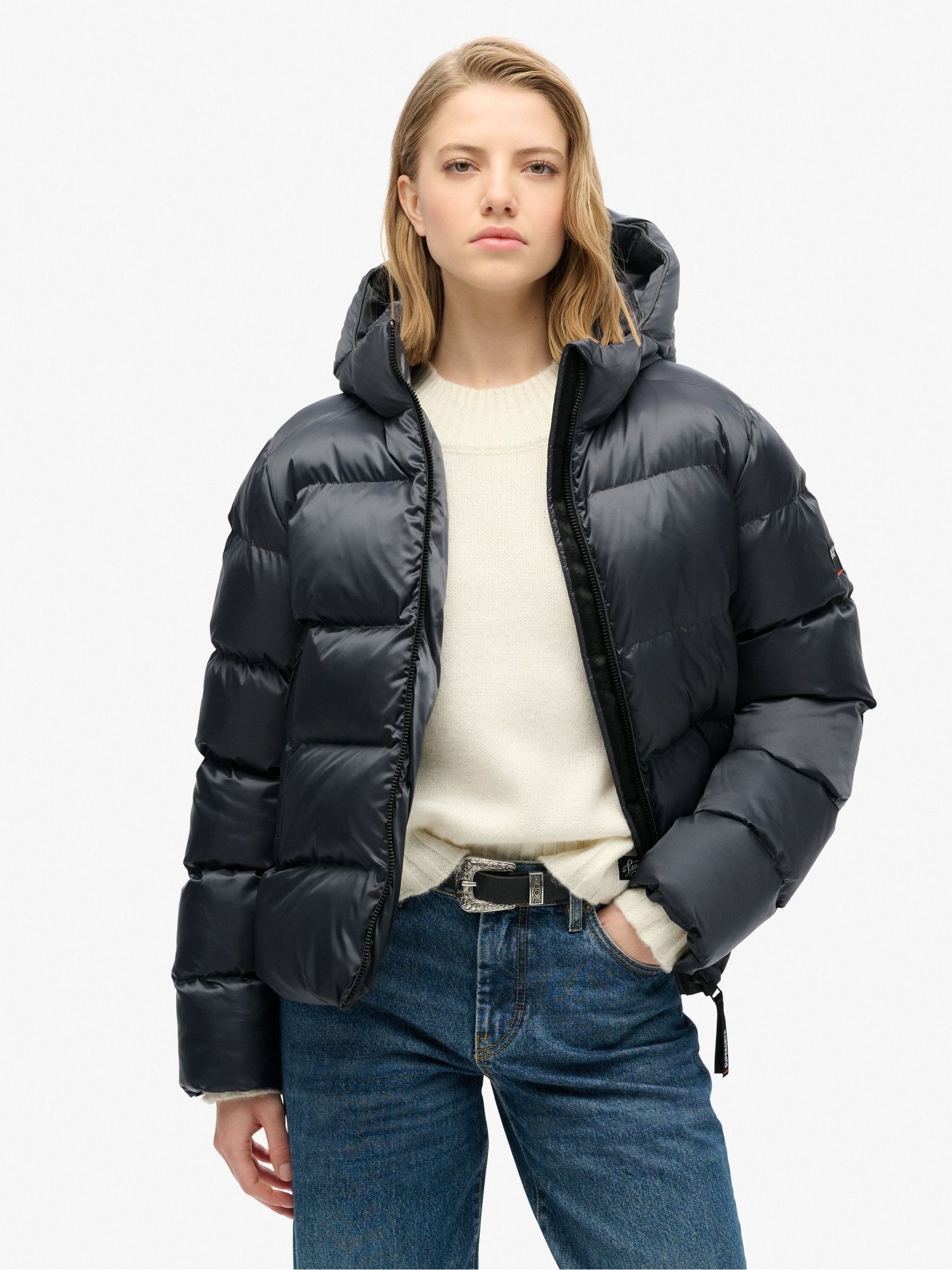 Buy Superdry Ebony Sheen Hooded Luxe Sports Puffer Jacket from Next Luxembourg