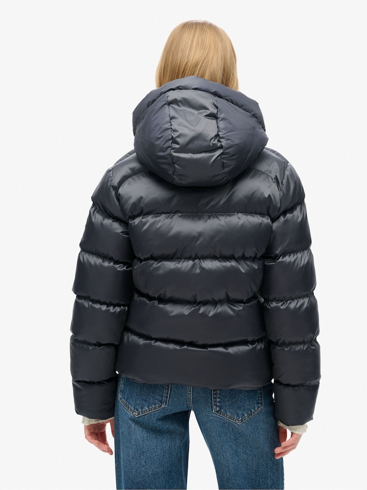 Superdry Ebony Sheen Hooded Luxe Sports Puffer Jacket - Image 2 of 8