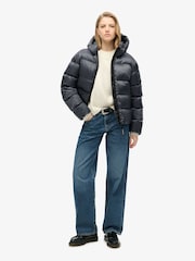 Superdry Ebony Sheen Hooded Luxe Sports Puffer Jacket - Image 3 of 8