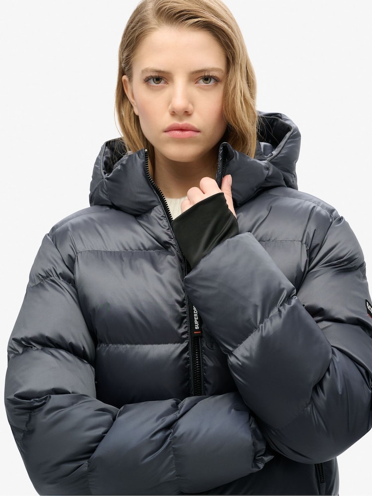 Buy Superdry Ebony Sheen Hooded Luxe Sports Puffer Jacket from