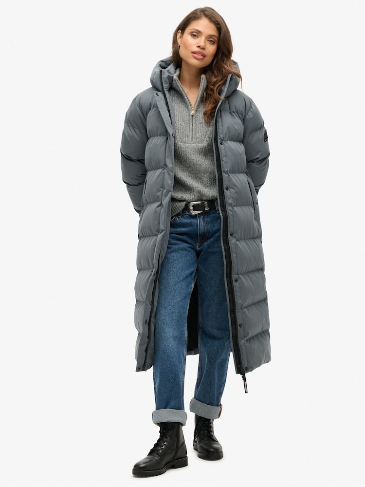 Superdry Ebony Microfibre Longline Puffer Coat - Image 1 of 5