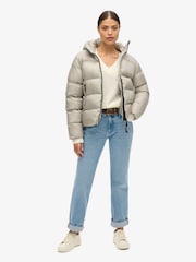 Superdry Oyster Cream Sheen Hooded Luxe Sports Puffer Jacket - Image 2 of 7