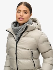 Superdry Oyster Cream Sheen Hooded Luxe Sports Puffer Jacket - Image 3 of 7