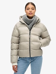 Superdry Oyster Cream Sheen Hooded Luxe Sports Puffer Jacket - Image 4 of 7