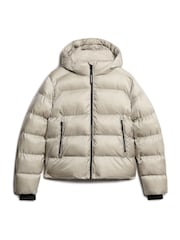 Superdry Oyster Cream Sheen Hooded Luxe Sports Puffer Jacket - Image 5 of 7