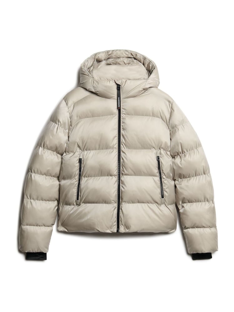 Superdry Oyster Cream Sheen Hooded Luxe Sports Puffer Jacket - Image 5 of 7