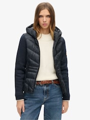 Superdry Eclipse Navy Hooded Storm Knit Hybrid Jacket - Image 1 of 5