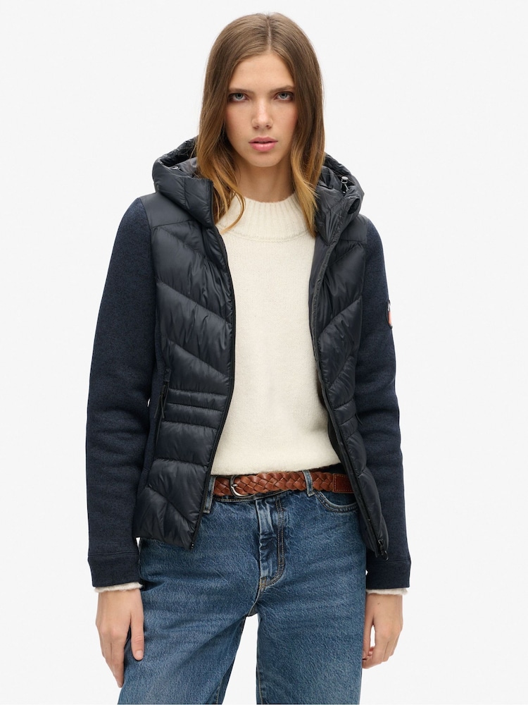 Superdry Eclipse Navy Hooded Storm Knit Hybrid Jacket - Image 1 of 5