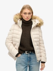 Superdry Rainy Day Grey Fuji Faux Fur Hood Padded Jacket - Image 1 of 5