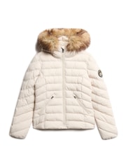 Superdry Rainy Day Grey Fuji Faux Fur Hood Padded Jacket - Image 3 of 5