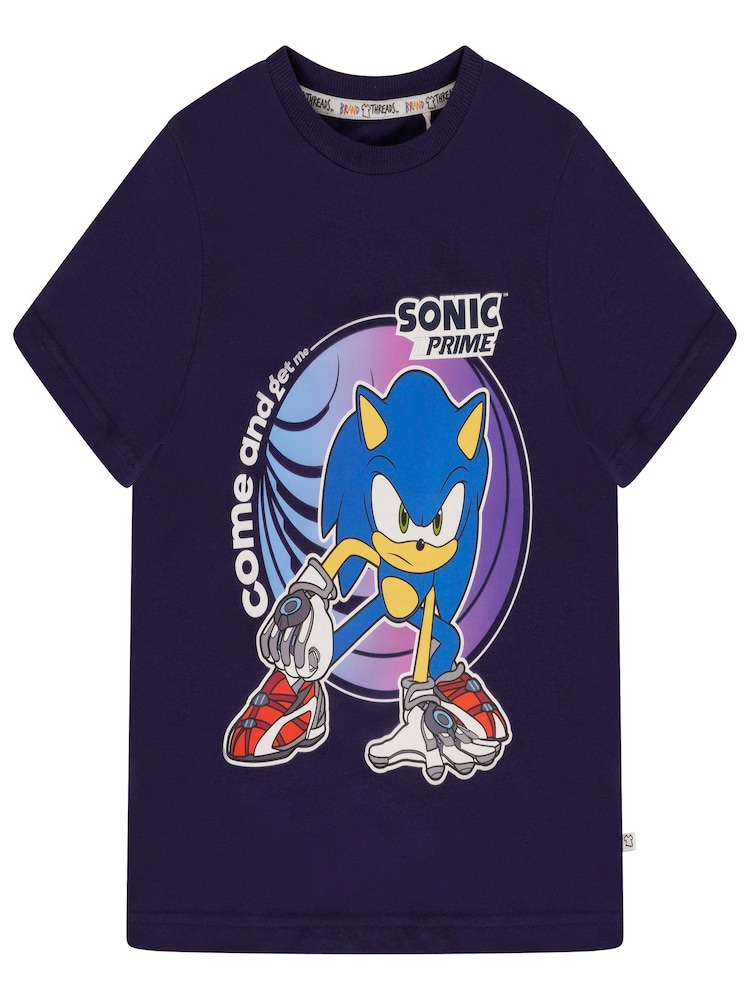 Brand Threads Blue Sonic Prime Boys Graphic 100% Cotton T-Shirt - Image 1 of 3