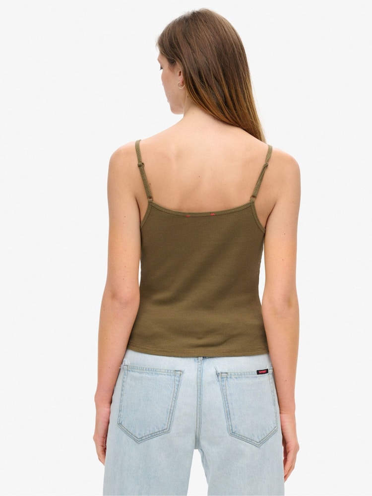 Superdry Green 100% Cotton Athletic Graphic Button Cami - Image 2 of 7