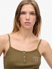 Superdry Green 100% Cotton Athletic Graphic Button Cami - Image 4 of 7