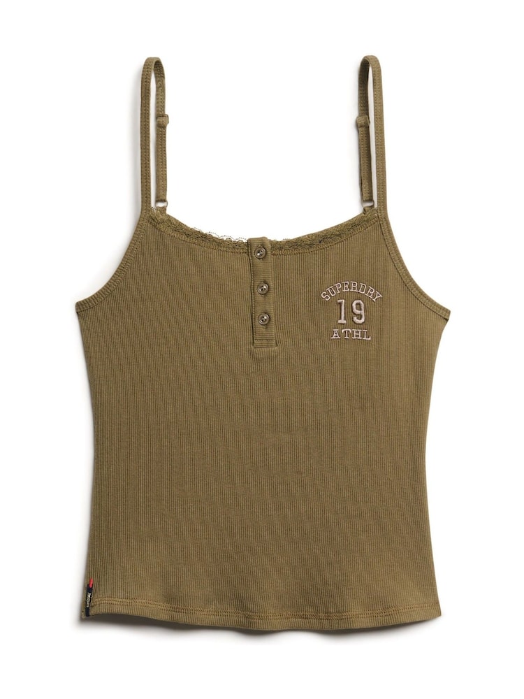 Vihreä - Superdry 100% Cotton Athletic Graphic Button Cami - Image 5 of 7