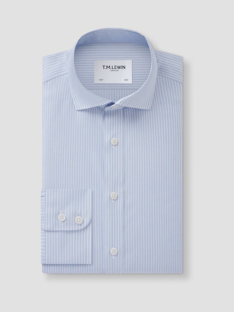 TM Lewin Blue Tailored Fit Non-Iron Regular Chalk Stripe Single Cuff Shirt - Image 1 of 4