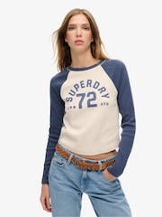 Superdry Blue Athletic Rib Slim Long Sleeve Top - Image 1 of 7